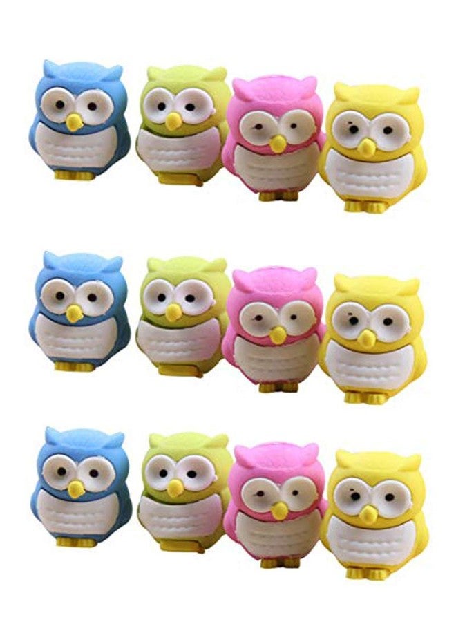 TECHNOCHITRA Newest Cute Owl Shape Erasers for School Kids and Idea for Kid's Birthday Return Gift, Pack of 12 (Multi) - Image 1
